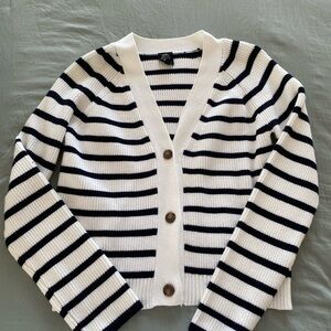 Bobeau Black and White Striped Cardigan